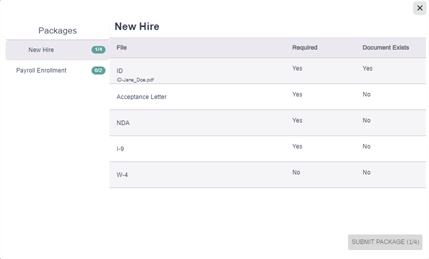 Packager modal showing multiple matches for the document packages.