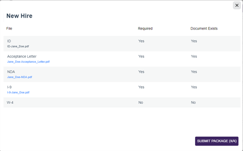 Document Packager modal.