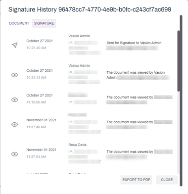 Signature document history audit.