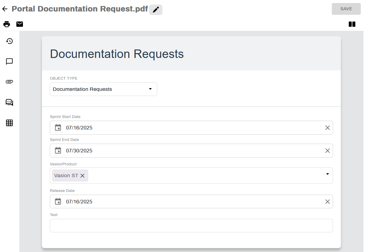 Portal document viewer data view.
