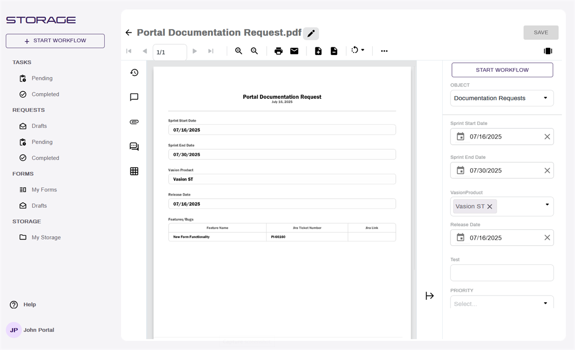 External User Portal Document Viewer, document view.