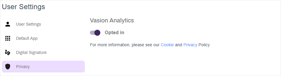 User settings - Privacy tab.
