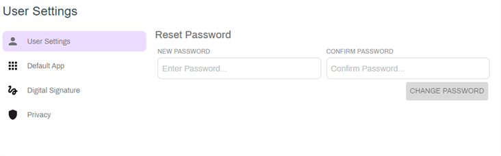 Reset Password option in user settings.