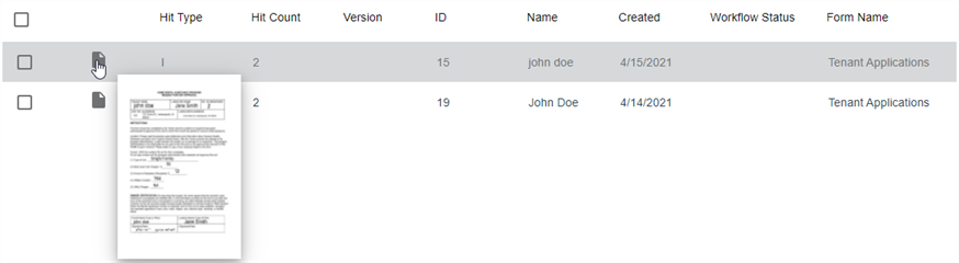 Thumbnail display when hovering over file icon.