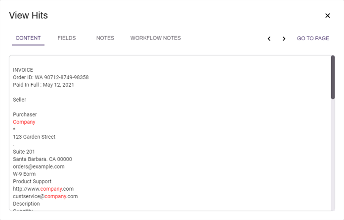 View Hits modal.