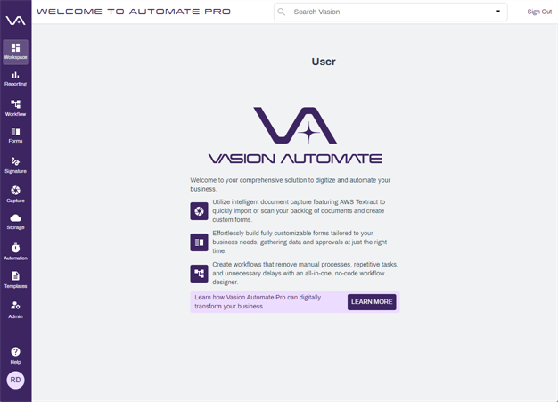 Vasion home page.