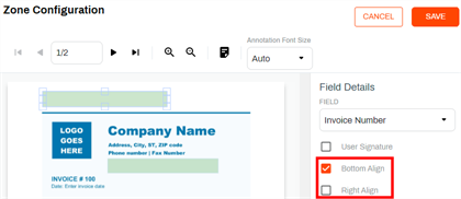 Zone alignment options in Document Templates