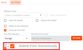 Forms settings, Anonymous form option