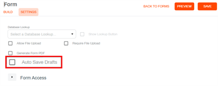 Auto Save Draft option in form Settings tab