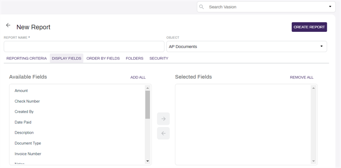 Display Fields tab.