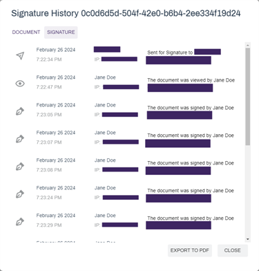 Signature audit trail.