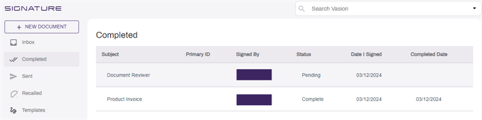 Completed documents in Sent.