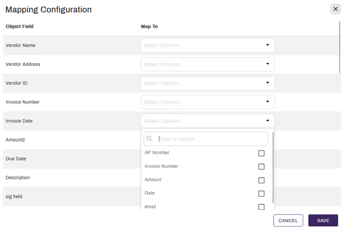 Mapping Configuration Modal.