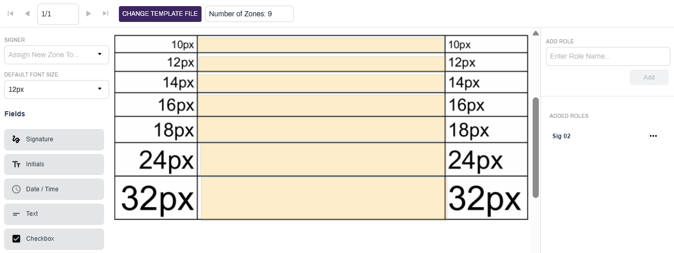 Boxes for all available text sizes.