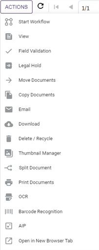 Storage Actions menu.