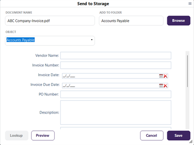 Send to Storage modal.