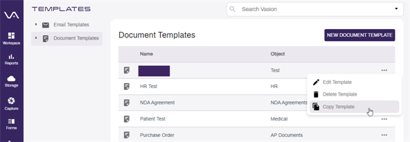 Copy Template menu option.