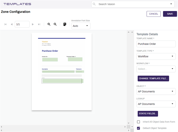 Edit template copy details.