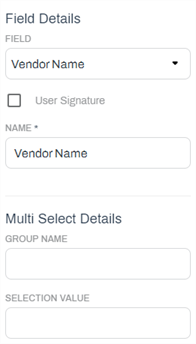 Field details and multi select details. Field details and multi select details.