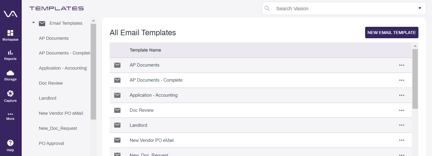 Email Templates page.