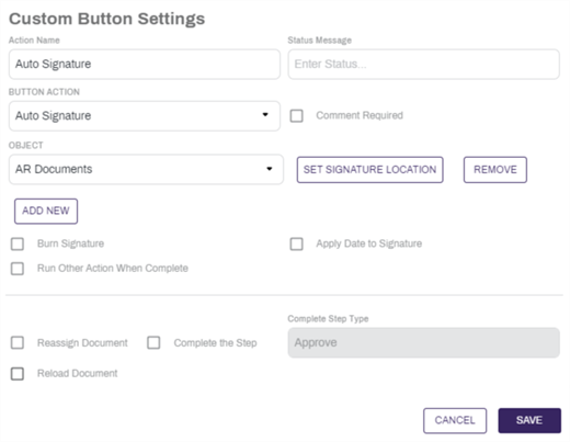 Auto Signature Custom Button Configuration.
