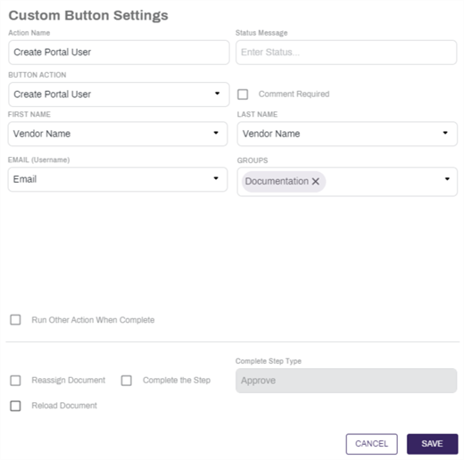 Create Portal User Custom Button Configuration.