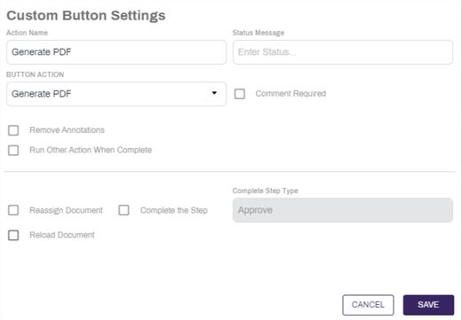 Generate PDF Custom Button Configuration.