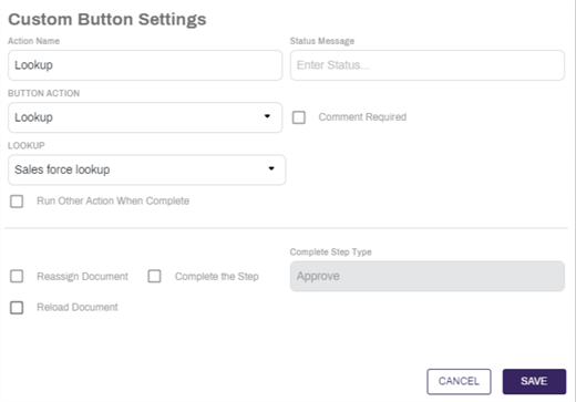 Lookup Custom Button Configuration.