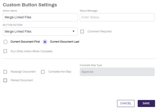 Merge Linked Files Custom Button Configuration.