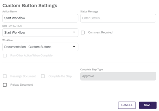 Start Workflow Custom Button Configuration.