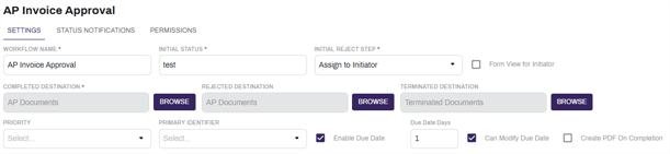 Initial workflow configuration page.