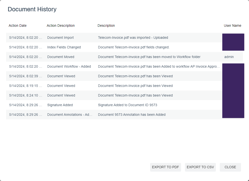 Document history.