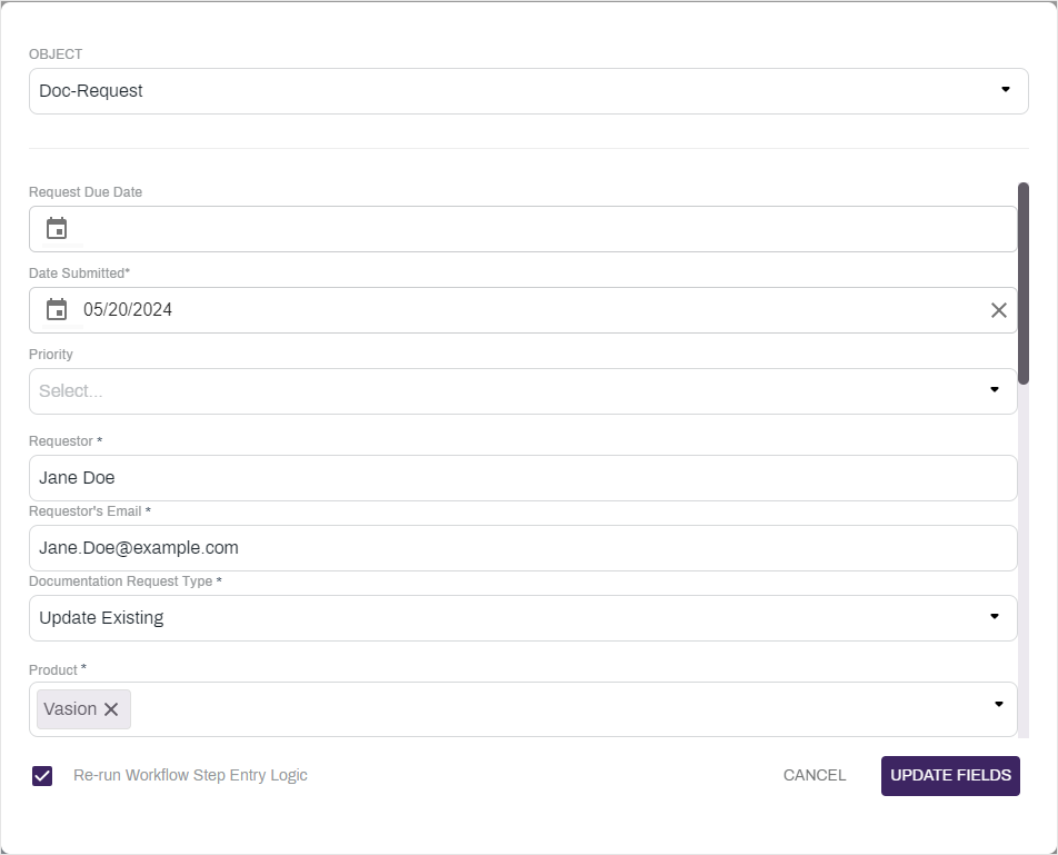 Update fields modal.