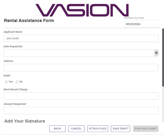 Form workflow with Save Draft option.