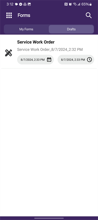 Form Drafts screen
