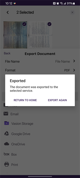 Options available after saving the file