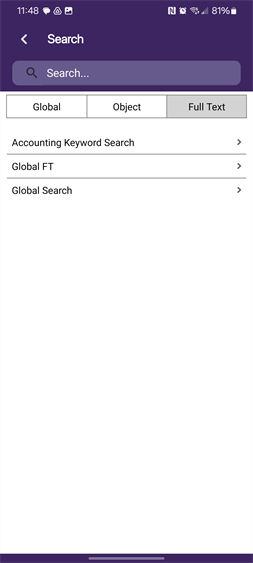 Full Text Search screen.