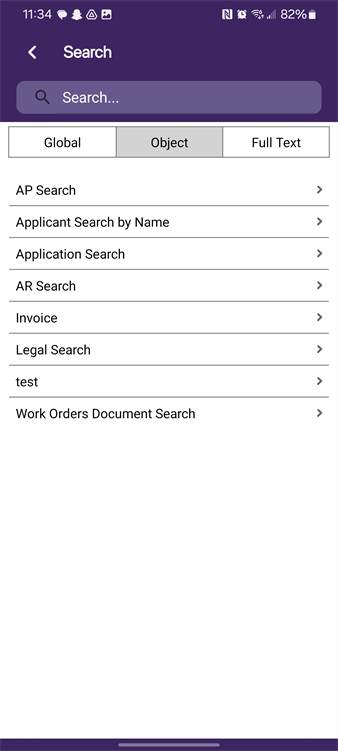 Object Search screen.