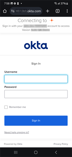 Sign in with Okta page.