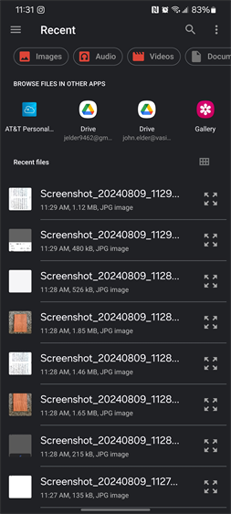 Recent files screen