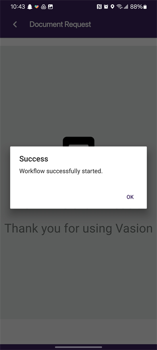 Success screen