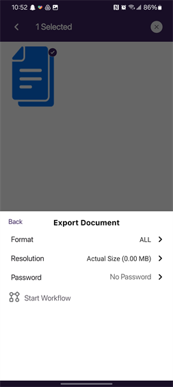 Export document screen