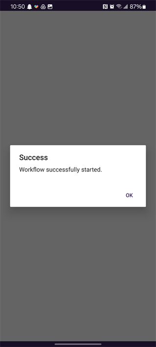 Success message