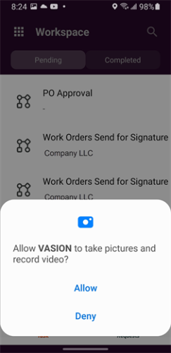 Allow Acess to device camera - Android.