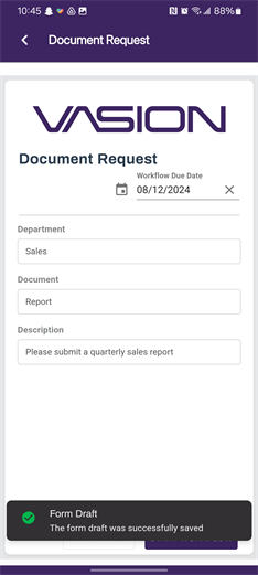 Form Draft saved message.
