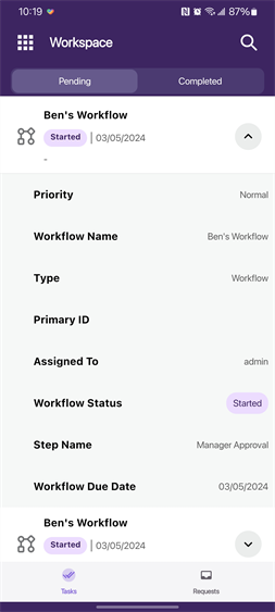 Selected workflow details