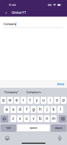 Term entered into the text field and keyboard display.