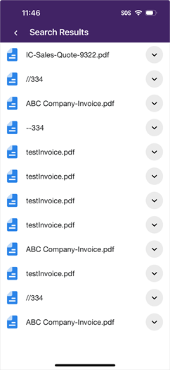 Full Text search results screen