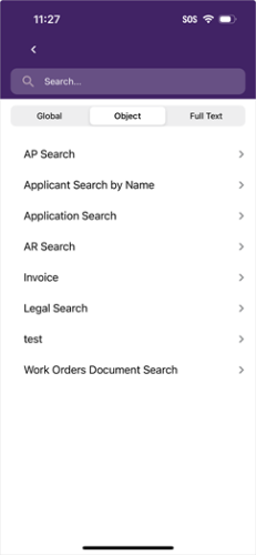 Object search screen.