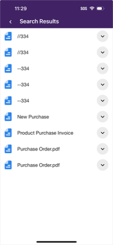 Object search results screen.